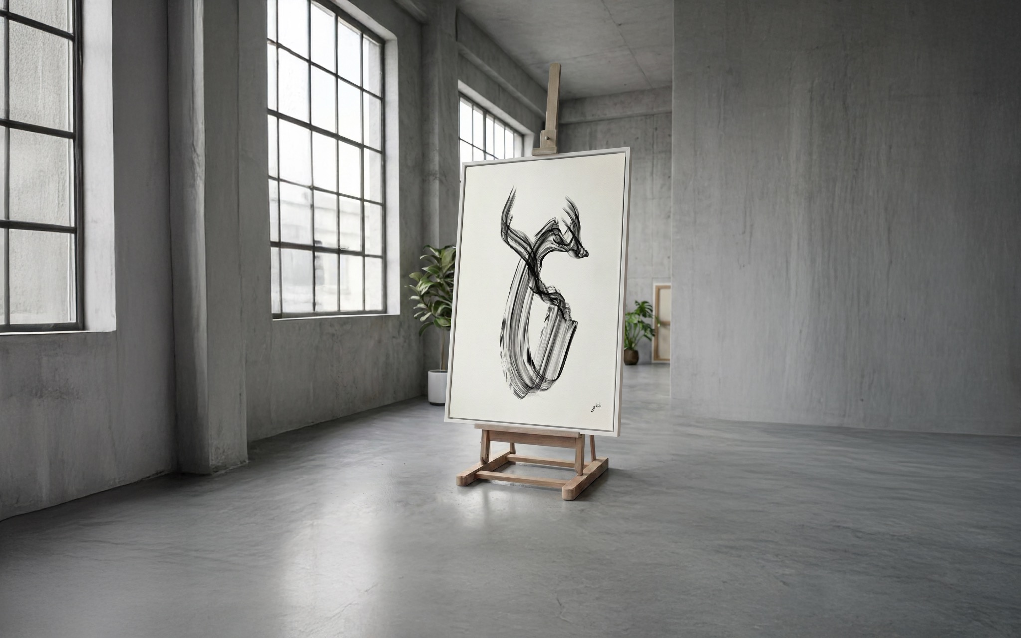 Origine du Souffle, œuvre de Gökalp présentée sur un chevalet dans une galerie.